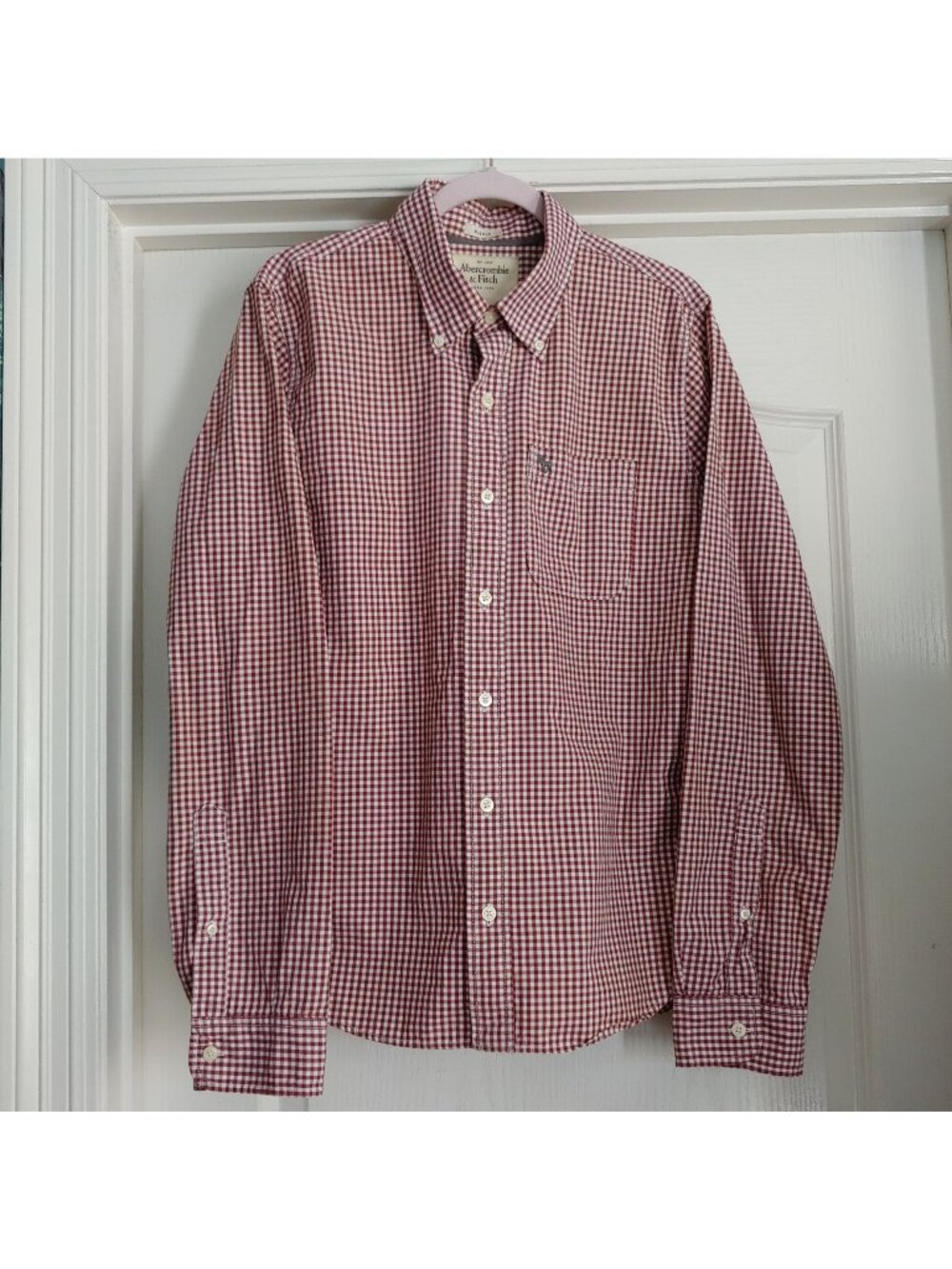 Abercrombie Button Shirt Y2K Rusty Brown Gingham Muscle Skater L Preppy